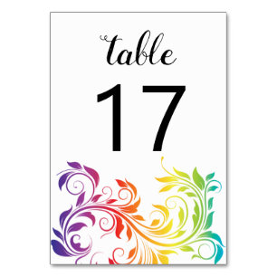 Rainbow colours scroll leaf gay lesbian wedding table number
