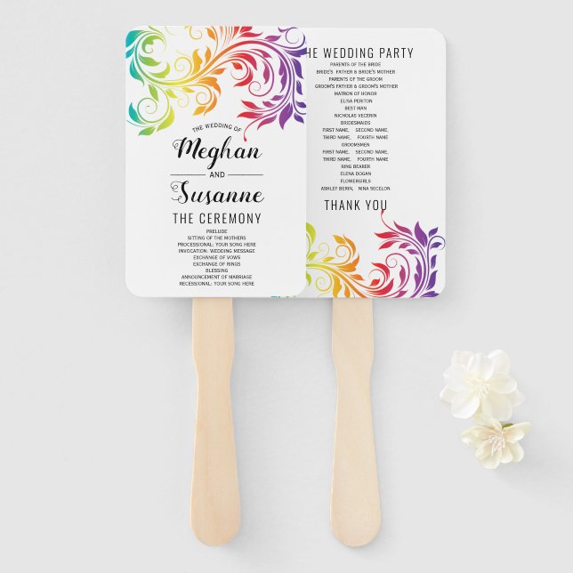 Rainbow colours scroll leaf lesbian program hand f fan (Front and Back)