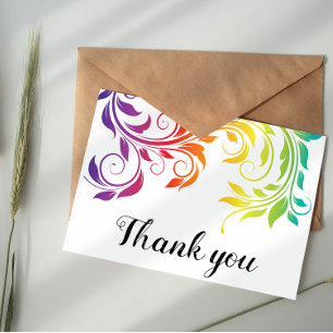 Rainbow colours scroll leaf wedding Thank You