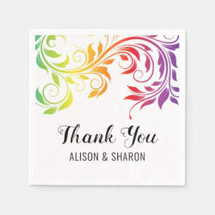 Rainbow colours scroll Thank You lesbian wedding Napkin