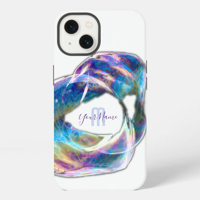 Rainbow colours shimmer bubbles personal Monogram! iPhone Case (Back)