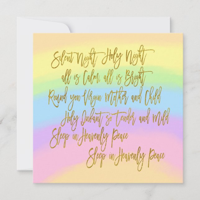 Rainbow Colours Silent Night Lyrics Christmas Holiday Card (Front)