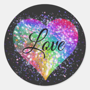 Rainbow colours sparking glitter heart love   clas classic round sticker