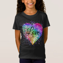 Rainbow colours sparking glitter heart love  T-Shi