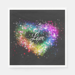 Rainbow colours spray paint sparking glitter heart napkin
