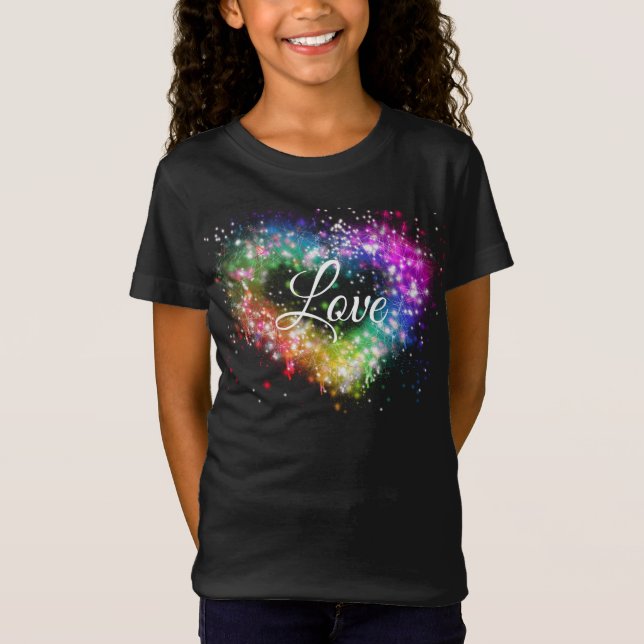 Rainbow colours spray paint sparking glitter heart T-Shirt (Front)