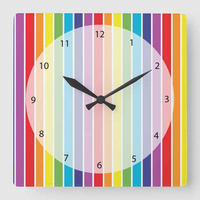 Rainbow colours square wall clock (Front)