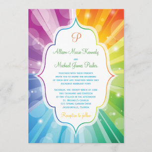 Rainbow Colours Striped Sunburst Wedding Invitatio Invitation