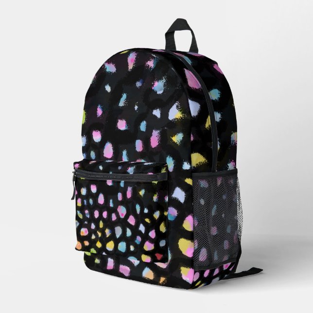 Rainbow Colours Terrazzo Style on Black Unisex  Printed Backpack (Back Corner Right)