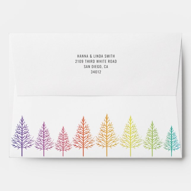 Rainbow colours trees and confetti LGBT wedding Envelope (Back (Top Flap))