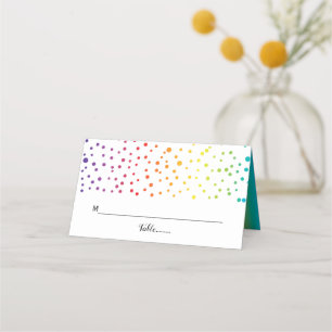 Rainbow colours trees and confetti LGBT wedding Place Card