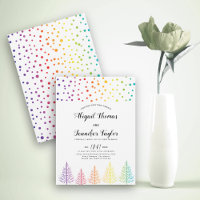 Rainbow colours trees, dots lesbian winter wedding
