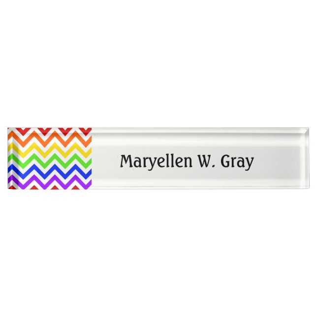 Rainbow Colours, White Large Chevron ZigZag Patter Nameplate (Front)