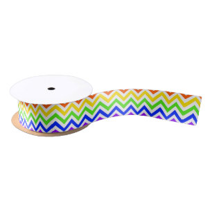 Rainbow Colours, White Large Chevron ZigZag Patter Satin Ribbon