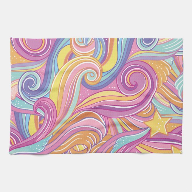 Rainbow Comet: Magical Dreamy Sky. Tea Towel (Horizontal)