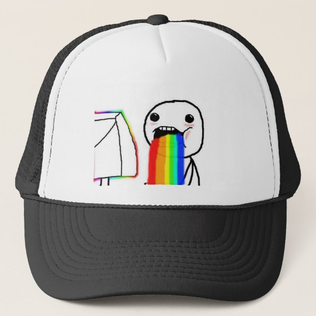 Rainbow Computer Face Guy Trucker Hat (Front)