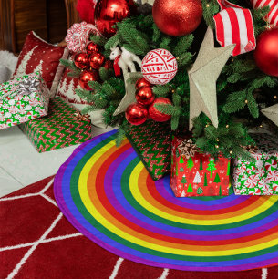 Rainbow Concentric Circles Faux Linen Tree Skirt
