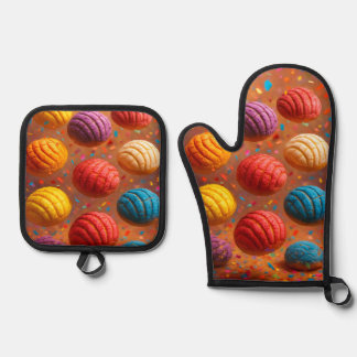 Rainbow conchas oven mitt & pot holder set
