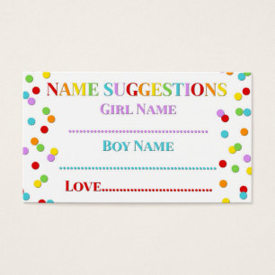 Rainbow Confetti Baby Shower Name Suggestion Card