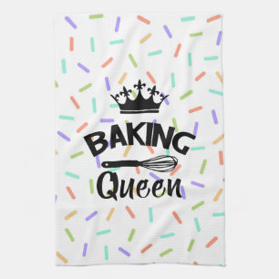 Rainbow confetti baking queen funny slogan tea towel