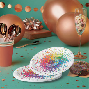 rainbow confetti birthday, 1st birthday napkins, c paper plate