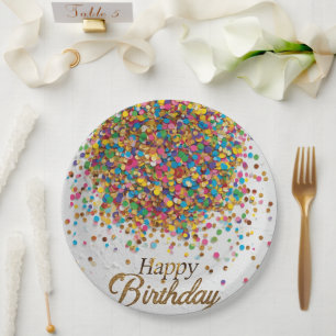 Rainbow Confetti Birthday Napkins Colorful Party Paper Plate