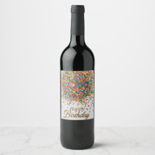 Rainbow Confetti Birthday Napkins   Colorful Party Wine Label