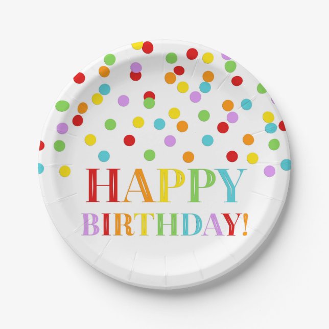 Rainbow Confetti Birthday Party Plate (Front)
