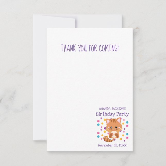 Rainbow Confetti Cute Kitty Cat Birthday Party Thank You Card (Front)