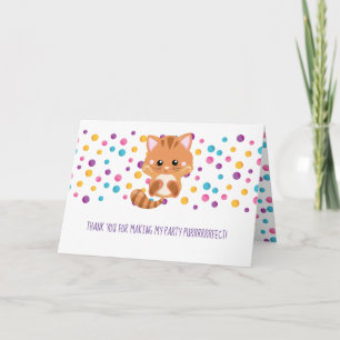 Rainbow Confetti Cute Kitty Cat Birthday Thank You Card