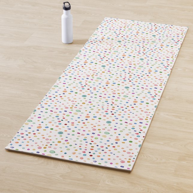 Rainbow Confetti Dots Watercolor Pattern Yoga Mat (In Situ)