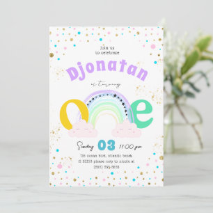 Rainbow Confetti First Birthday Invitation