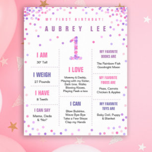 Rainbow Confetti first birthday poster