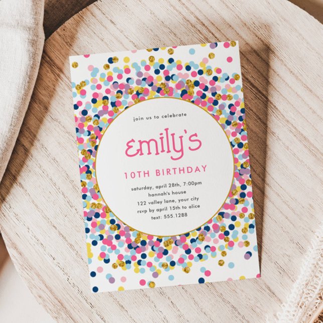 Rainbow Confetti Gold Glitter Playful Birthday Invitation (Creator Uploaded)