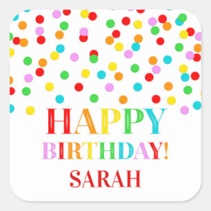 Rainbow Confetti Happy Birthday Square Sticker