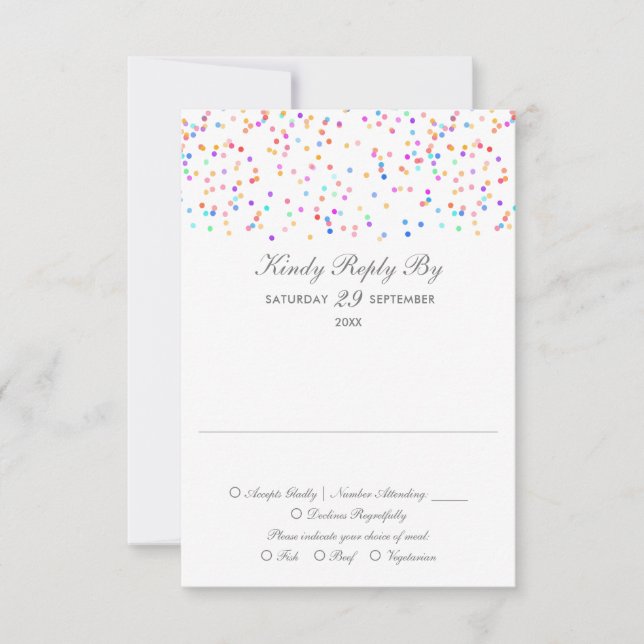 Rainbow Confetti Minimalist Wedding RSVP Card (Front)