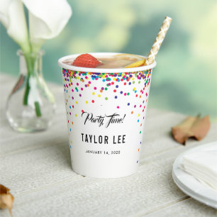 Rainbow confetti sprinkles birthday party decor paper cups