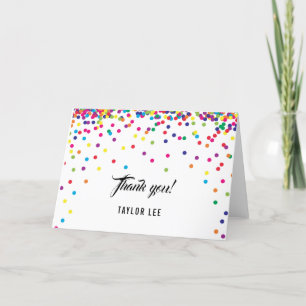 Rainbow confetti sprinkles birthday party thank you card