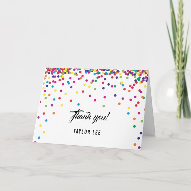 Rainbow confetti sprinkles birthday party thank you card (Front)