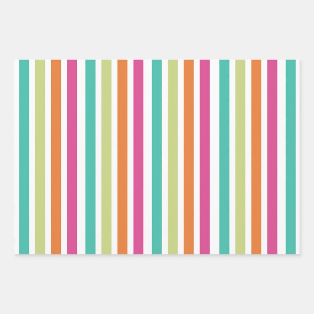 Rainbow confetti stripes colourful retro wrapping paper sheet (Front)