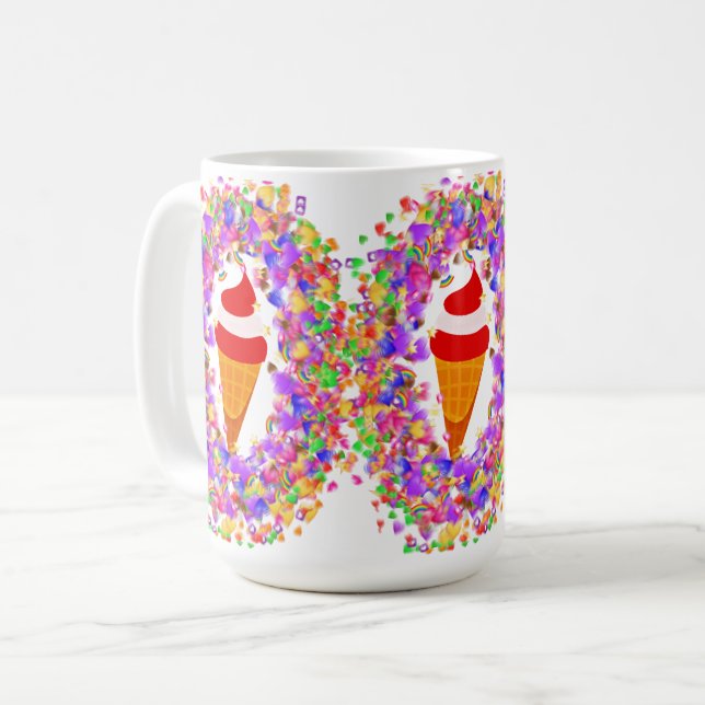 Rainbow Confetti Swirl Ice Cream Coffee Mug (Front Left)