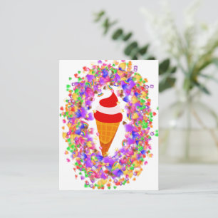 Rainbow Confetti Swirl Ice Cream Postcard