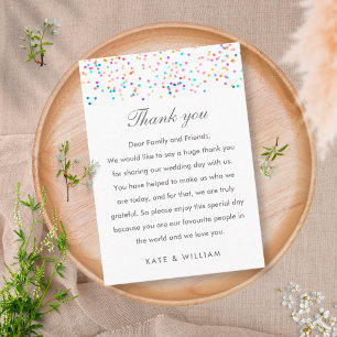 Rainbow Confetti Wedding Thank You Place Card