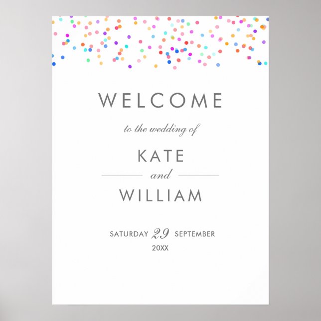 Rainbow Confetti Wedding Welcome Sign (Front)