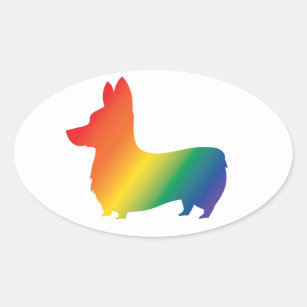 Rainbow corgi oval sticker