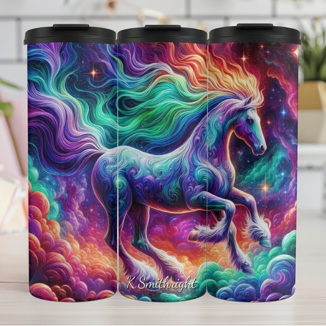 Rainbow Cosmic Horse Flowing Mane Thermal Tumbler (Creator Uploaded)