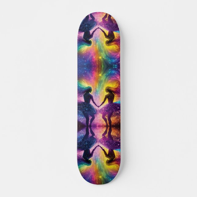 Rainbow Cosmic Lovers Galaxy Feminine Energy Sk8r Skateboard (Front)