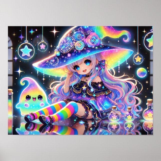 Rainbow Cosmic Witch Whimsical Fantasy Poster (Front)