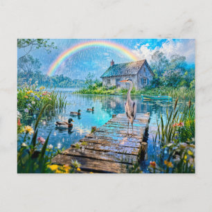 Rainbow Cottage with Ducks, Heron and Forest Strea Postcard