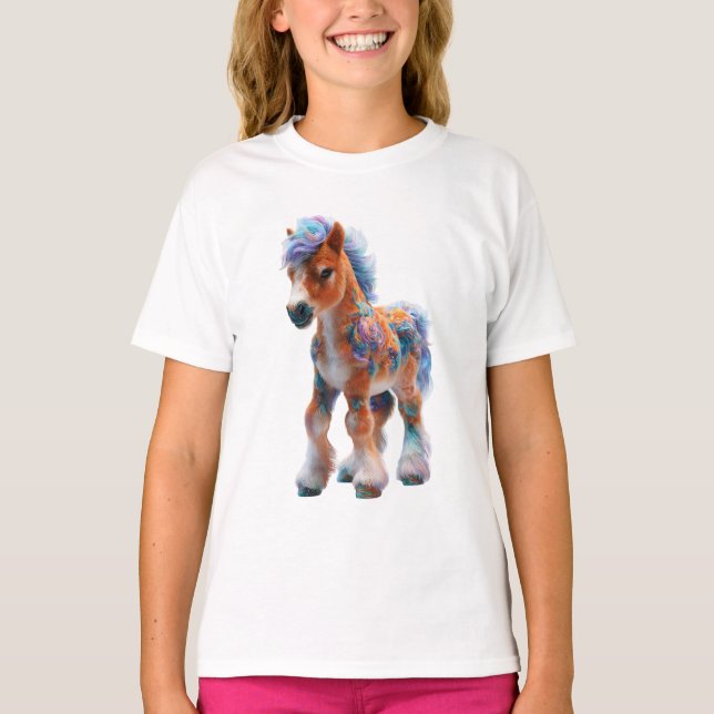 Rainbow Cotton Candy Fantasy Pony Kids T-Shirt (Front)